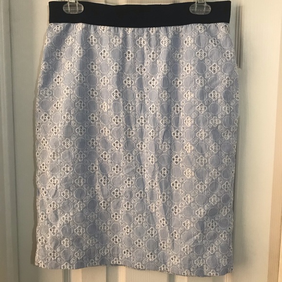 ANN TAYLOR SZ 8 lined lace cutout pencil skirt - Picture 2 of 7